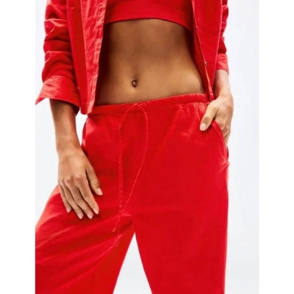 NWT  Athleta Womens Small Paradise Linen Blend Wide Leg Pant Red Drawstring - Picture 2 of 13